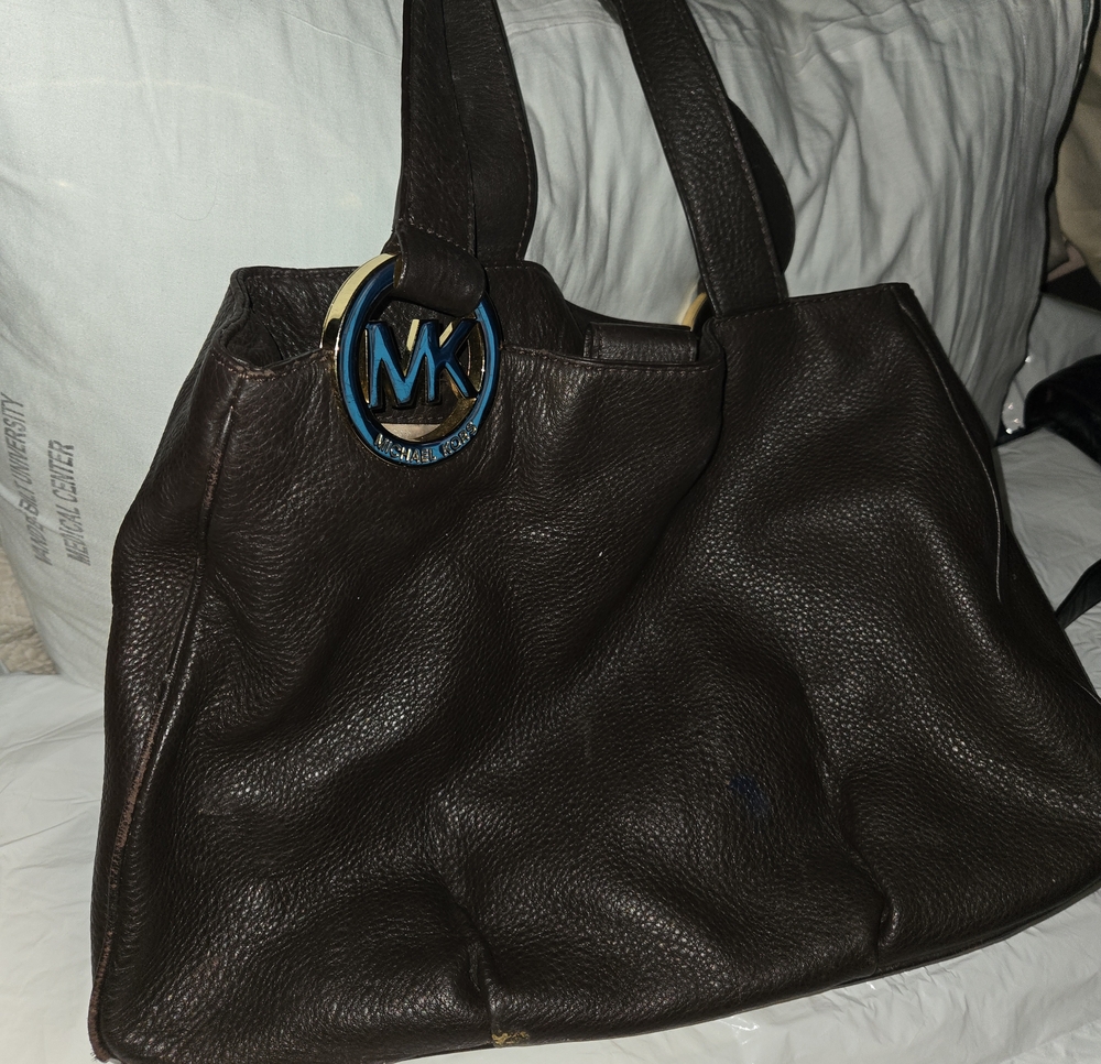 Michael Kors Dark Brown Leather Tote with MK Charm